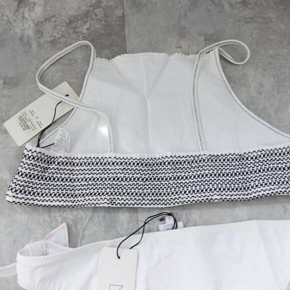 KISUII Bikini Set Large White Two Piece Halter Smocked Hipster Bikini BARNEYS - Picture 13 of 16